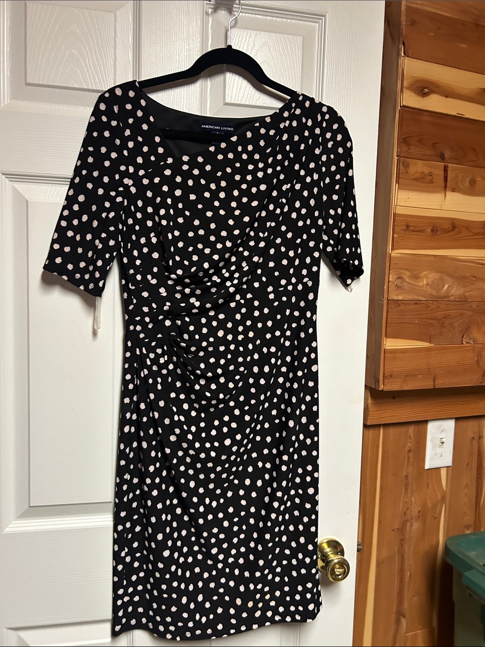 American Living Black Midi Dress with Cream Polka Dots